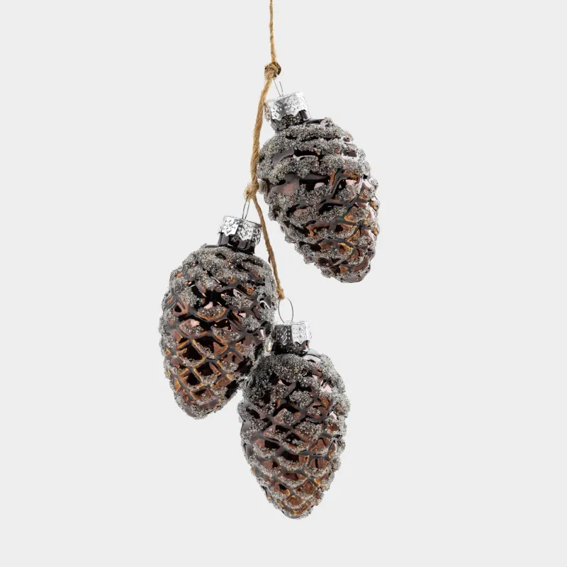 Шырша ойыншығы, 15 см, шыны, жылтырақтары бар, қола, Шырша бүршіктері, Pine christmas