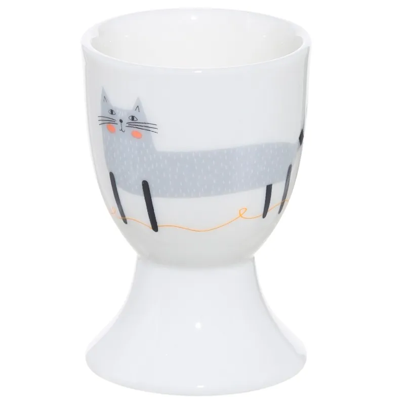 Жұмыртқа ұстағыш, балаларға, 7 см, фарфор N, ақ, Сұр мысық, Cat