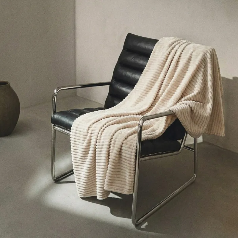 Плед, 130х170, фланель, құм, көлемді жолақтар, Flannel