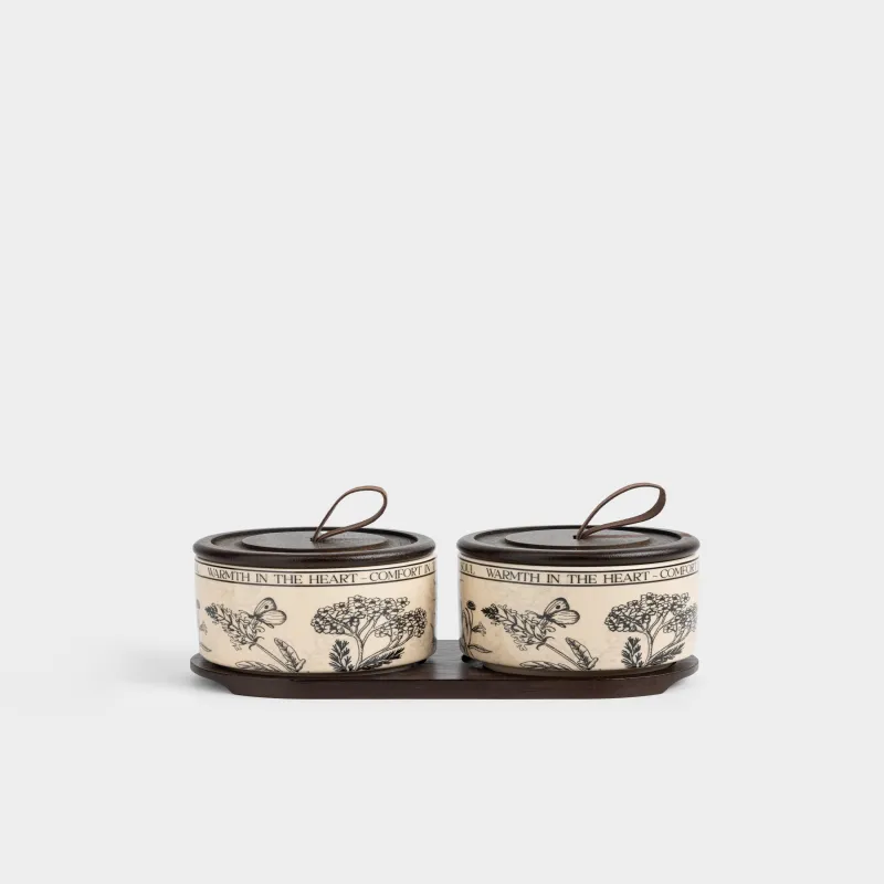 Сақтау ыдысы, 9х7 см, 200 мл, 2 дана, тұғырда, керамика/бамбук, сүт түстес, Shelter, image-1