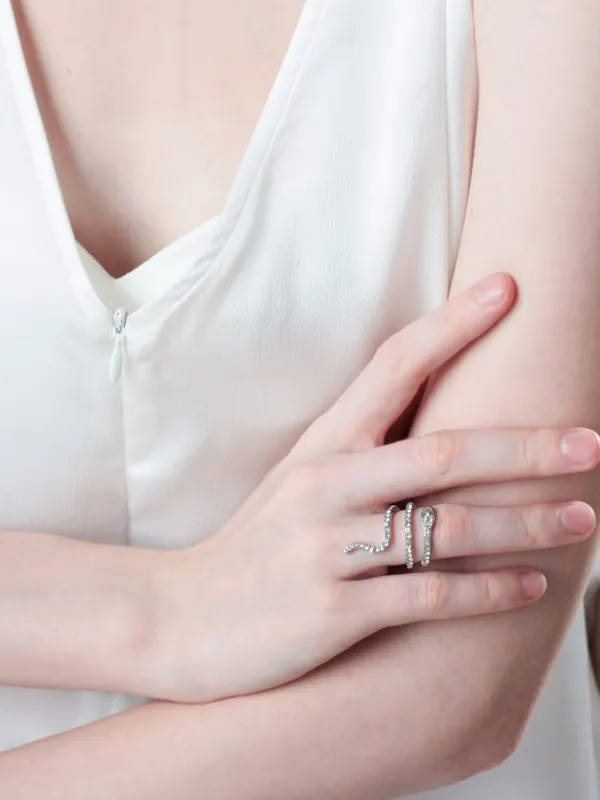 Кольцо, р. S-M, единый размер, металл/стразы, серебристое, Змея, Jewelry crystal, image-2