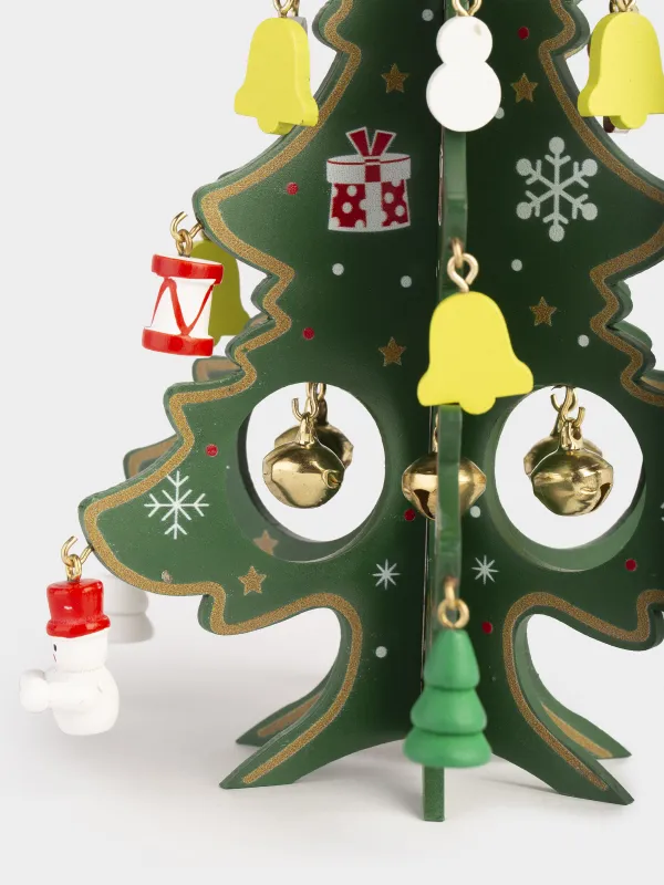 Статуэтка, 18 см, с подвесками, МДФ, зеленая, Ель с игрушками, Christmas style, image-4