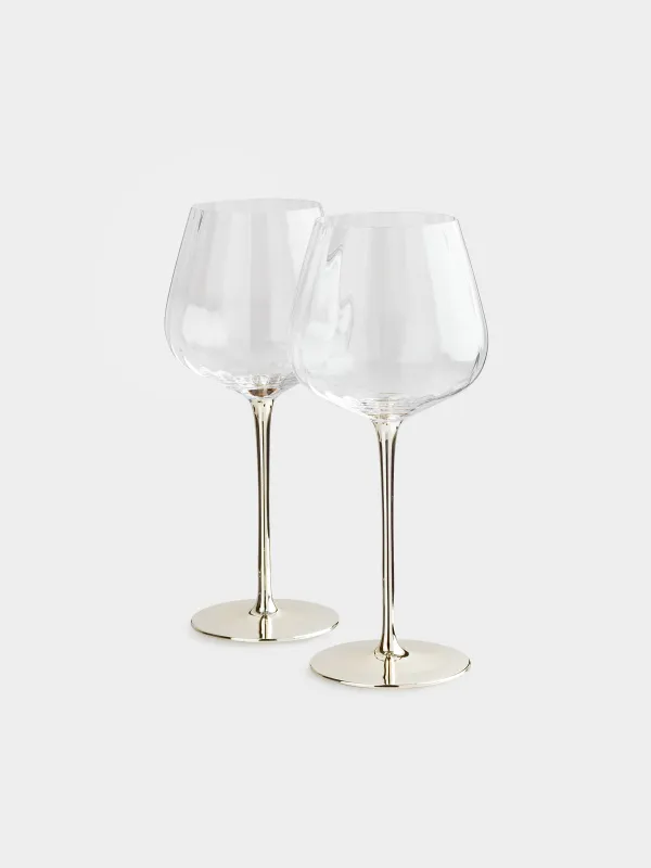 Қызыл шарап бокалы, 480 мл, 2 дана, шыны, алтын аяқ, Glyfada, image-2