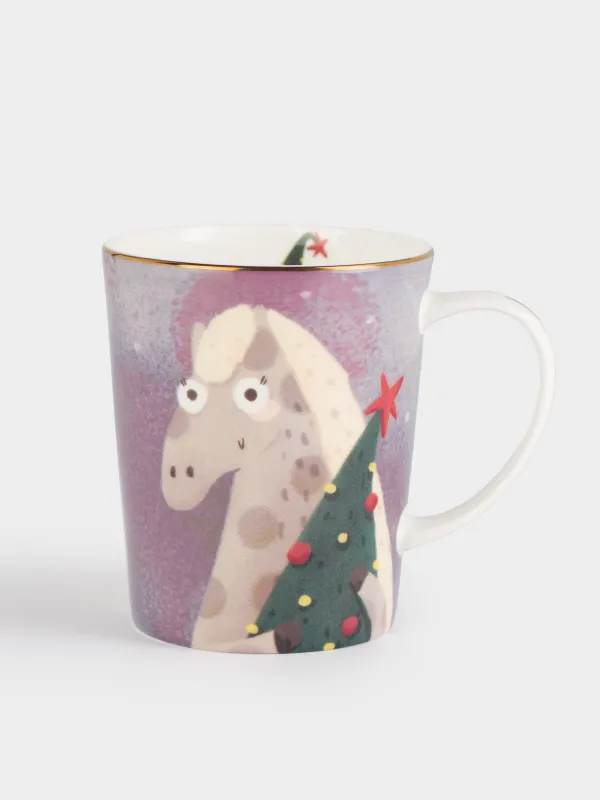 Саптыаяқ, 350 мл, фарфор F, алтын жиегі бар, Жылқы мен мысық, Horse cute, image-0