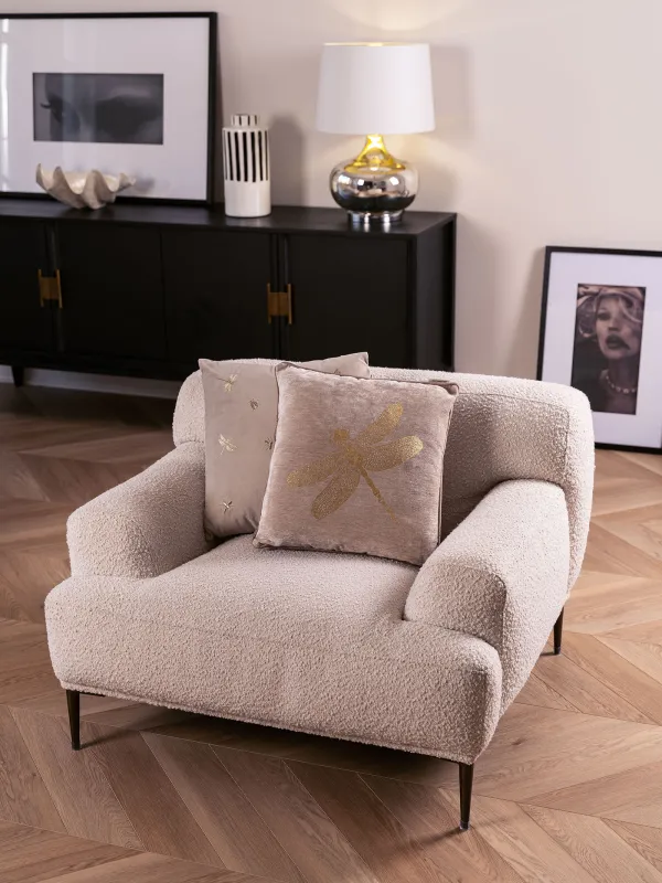 Сәндік жастық, 45х45 см, шенилл/барқыт, сұр-сарғылт-қоңыр, инелік, Dragonfly, image-2