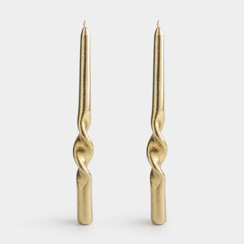 Свеча, 25 см, 2 шт, тонкая, с блестками, шампань, Спираль, Spiral shape