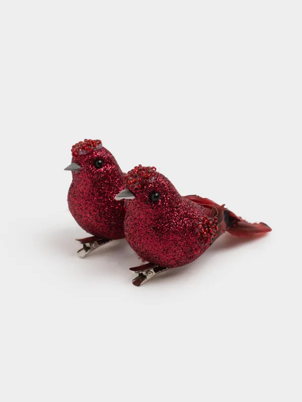 Украшение декоративное, 10 см, 2 шт, на клипсе, пенопласт/перо, красное, Птица, Birds NY, image-0
