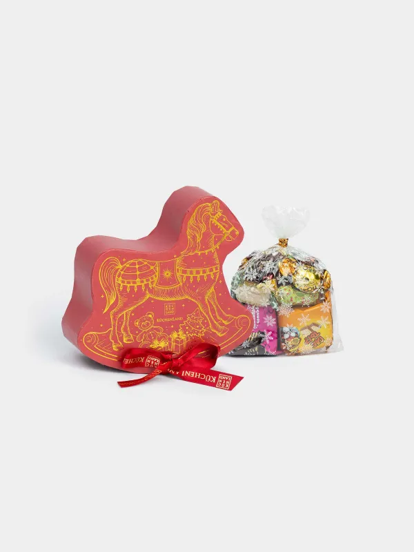 Набор конфет в коробке, 14х13 см, 100 гр, ассорти, Лошадка-качалка, Sweet christmas, image-0