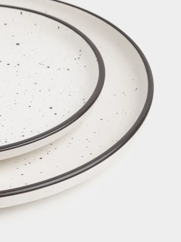 Ас сервизі, 6 адам, 18 зат, керамика, ақ, қара жиегі бар, дақты, Speckled black, image-4