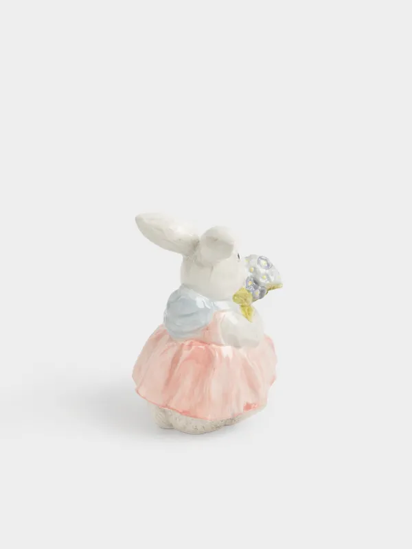 Мүсінше, 21 см, керамика, сұр, Көйлек киген және Гүлдері бар қоян, Easter, image-3