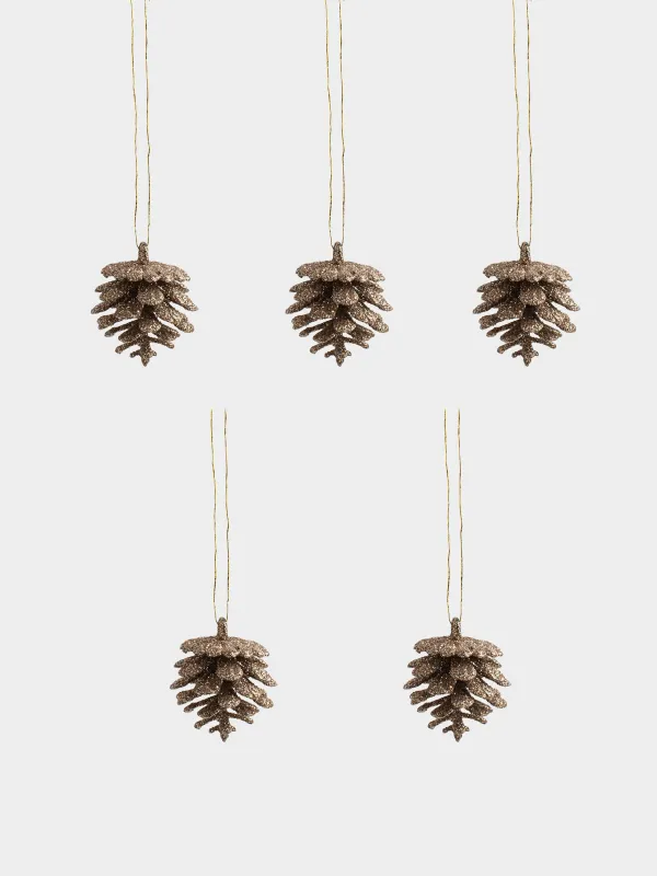 Шырша ойыншығы, 2 см, 6 дана, пластик, жылтырақтары бар, қола, Шырша бүршігі, Pine christmas, image-0