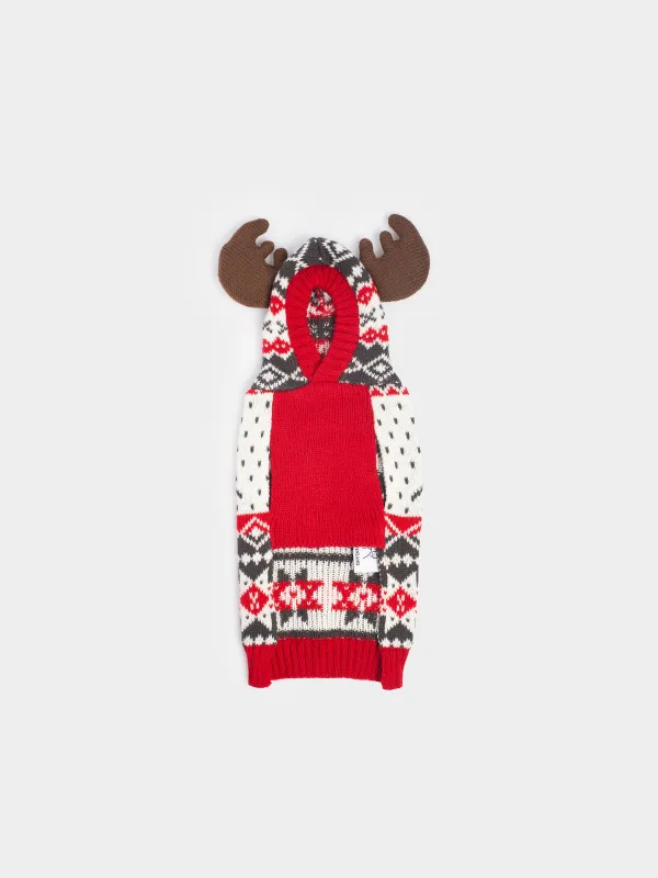 Жануарлар свитері, 25 см, өлшемі XS, капюшоны бар, акрил, ақ және қызыл, Қысқы өрнек, Fashion pet, image-0