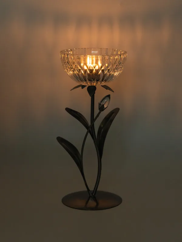 Подсвечник, 26 см, для чайной свечи, стекло/металл, серебристый, Цветок, Fantastic flowers, image-5