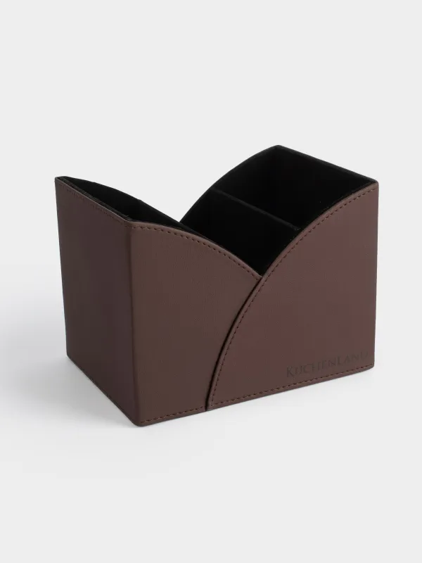 Корзина-органайзер для хранения, 18х14 см, 3 отд, полиуретан, коричневая, Premiere, image-1