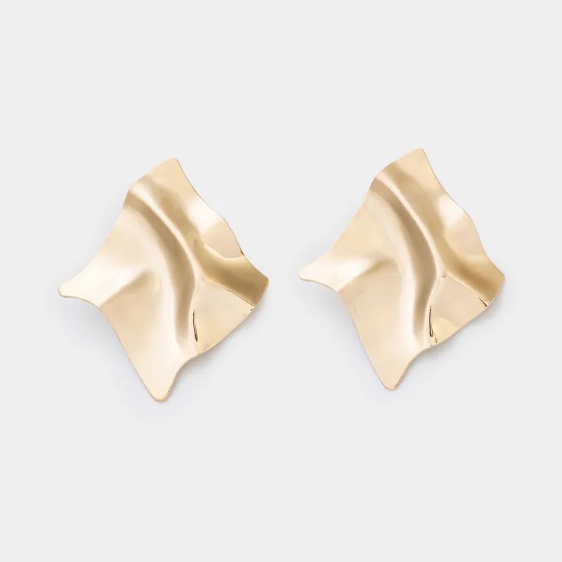 Пусет сырғалары, 5 см, 2 дана, металл, алтын, Мыжылған әсер, Jewelry