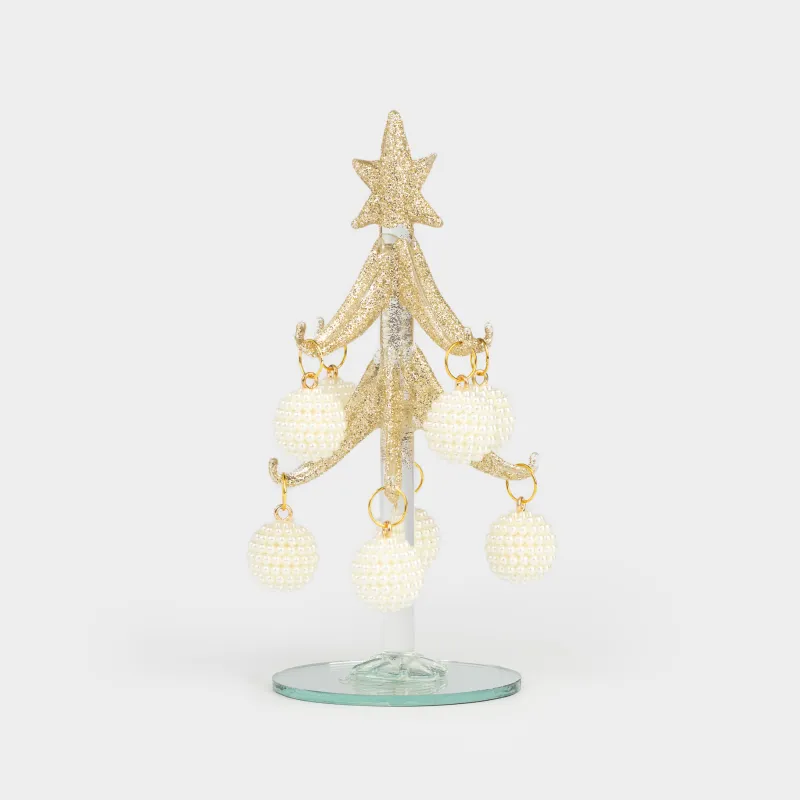 Статуэтка, 15 см, с подвесками, стекло, золотистая, Ель с шишками, Christmas vitreous