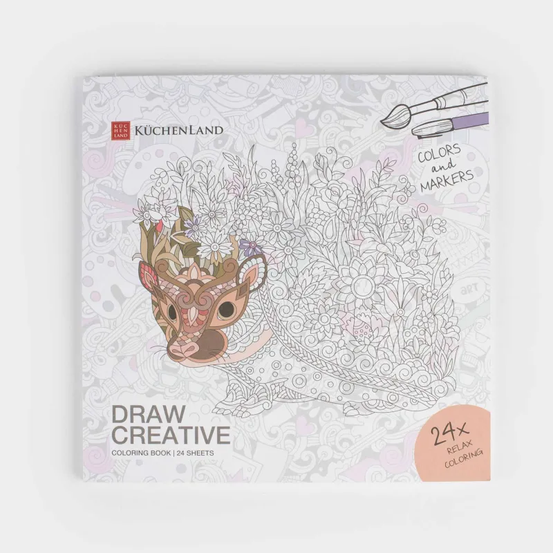 Бояу альбомы, 20х20 см, 24 парақ, жылтыр, Өрнектер мен жануарлар, Draw