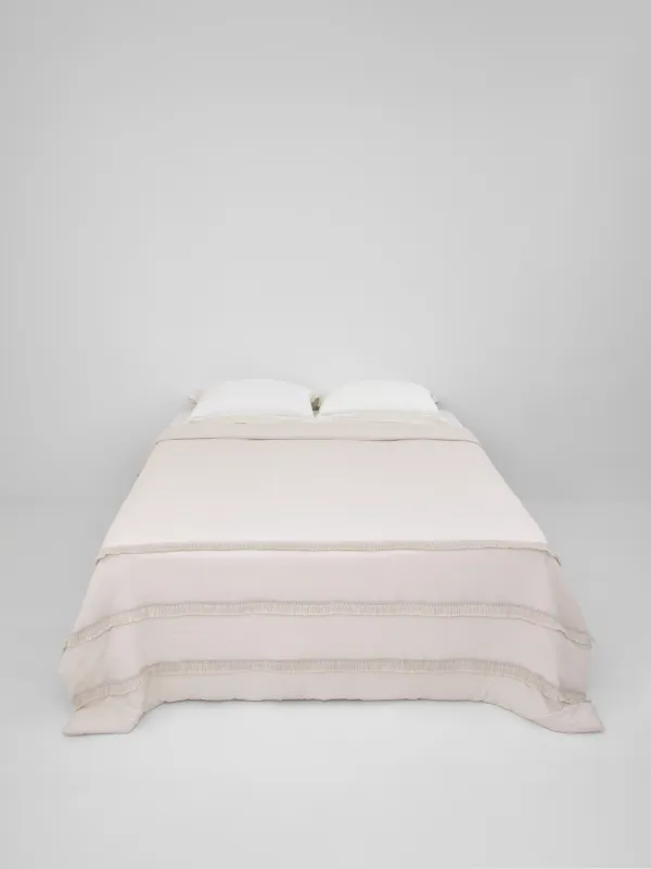 Төсек жапқыш, 220х240 см, сырылған, шашағы бар, микрофибра, сарғылт-қоңыр, Stitch, image-4