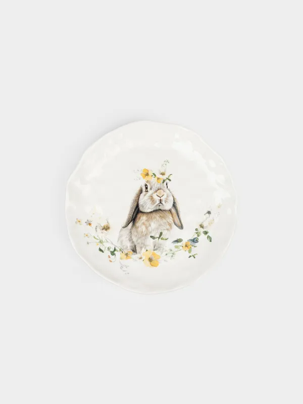 Түскі ас тәрелкесі, 28 см, керамика, ақ, Гүлдері бар қоян, Natural Easter, image-0