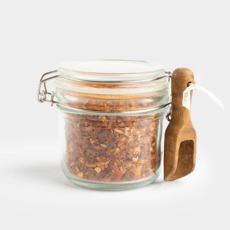 Дәмдеуіштерге арналған ыдыс, 8 см, толтырғышы бар, қасығы бар, шыны/ағаш/болат, Етке арналған, Seasoning