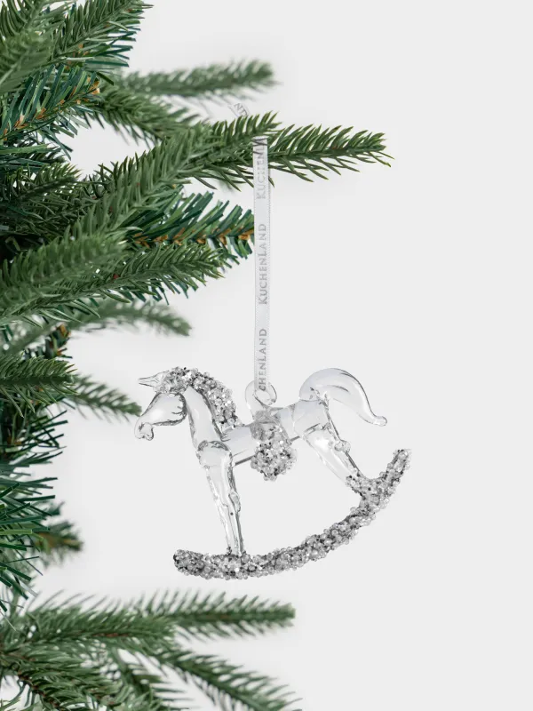 Шырша ойыншығы, 8х8 см, шыны, жылтырақтары бар, күміс, Тербелетін ат, Figure sparkle, image-2