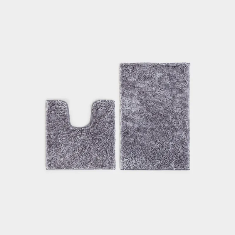 Жуынатын бөлме төсеніші, 50x80/50x50 см, 2 дана, сырғанауға қарсы, полиэстер, сұр, Fluffy