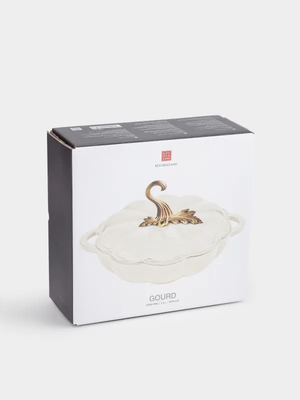 Таба, 26 см, 2,3 л, қақпағы бар, шойын, сүт түстес, Асқабақ, Gourd, image-6