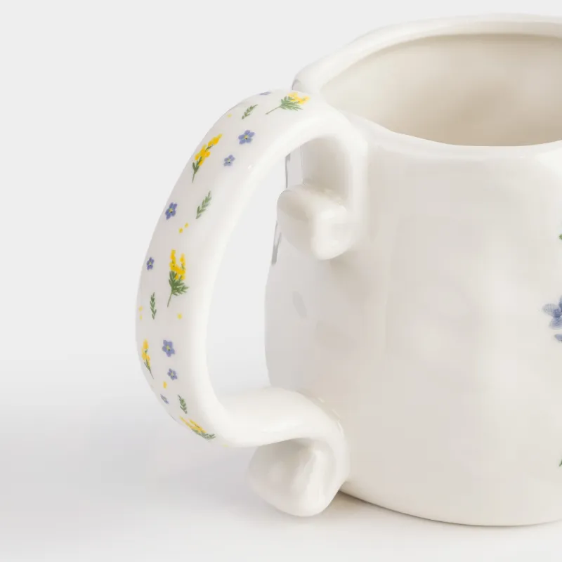 Кружка, 530 мл, керамика D, молочная, Мимоза и незабудка, Crumple flower, image-5