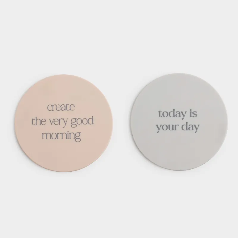 Подставка под кружку, 10 см, 2 шт, круглая, силикон, бежевая/серая, Good morning, Scroll