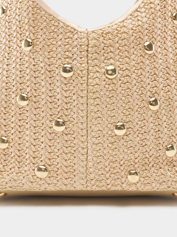 Әйелдер сөмкесі, 22х13 см, өрілген, сабы бар, полиэстер/пластик, сарғылт-қоңыр, Моншақтар, Tramonto, image-1