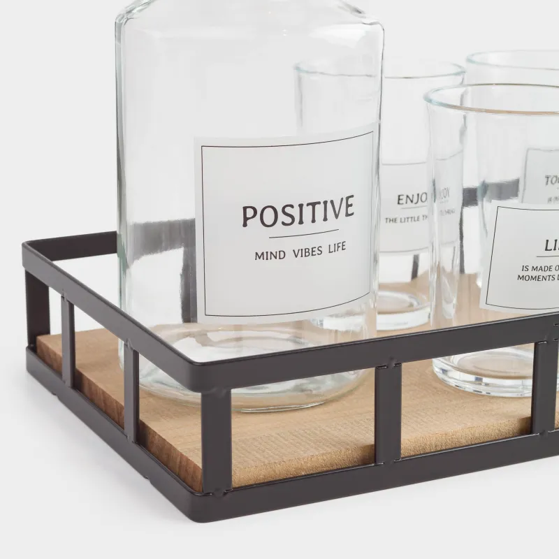 Сусындарға арналған жиынтық, 4 адам, 5 зат, тұғырда, шыны/металл, Clear font, image-2