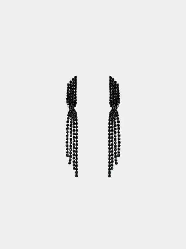 Пусет сырғалары, 9 см, 2 дана, металл/страздар, қара, Кристалдар, Jewelry black, image-0