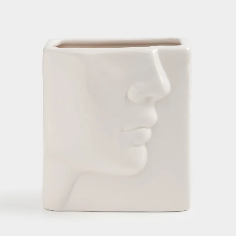 Косметикалық щеткаларға арналған тұғыр, 13 см, керамика, сүт түстес, Бет фрагменті, Face, image-0