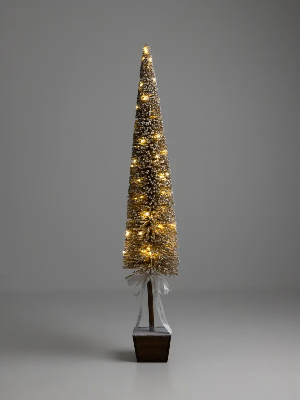 Жасанды шырша, 1,2 м, жарықтандырылған, құмырада, пластик/ағаш, шампан, Frosty sparks, image-5