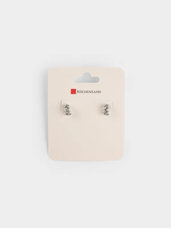 Серьги-пусеты, 1 см, 2 шт, металл/акрил, серебристые, Кристаллы, Jewelry crystal, image-4