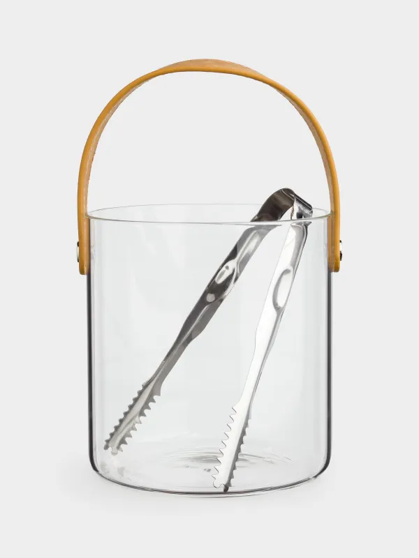 Мұзға арналған шелек, 14 см, тұтқасы мен қысқышы бар, шыны/жасанды былғары, Clear devo, image-0