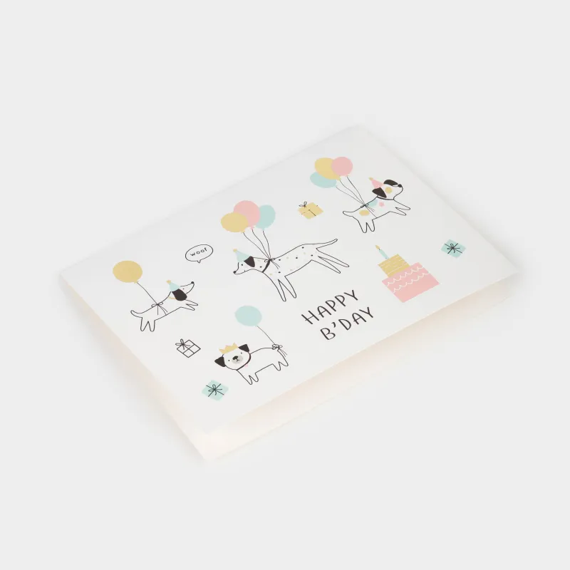 Сыйлық ашықхаты, 12х17 см, қағаз, ақ, Шарлары бар иттер, Birthday, image-1