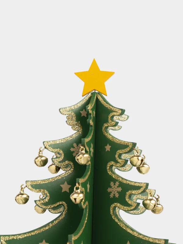 Мүсінше, 29 см, салпыншағы бар, МДФ, жасыл, Алтын шарлары бар шырша, Christmas style, image-3