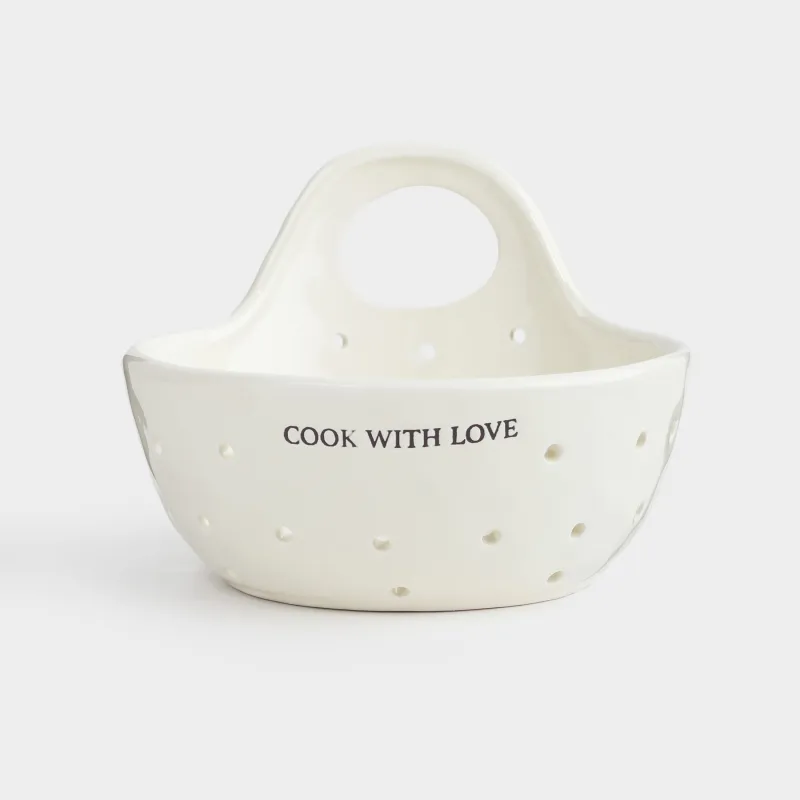 Дуршлаг, 15 см, тұтқасы бар, керамика, сүт түстес, Crumple font