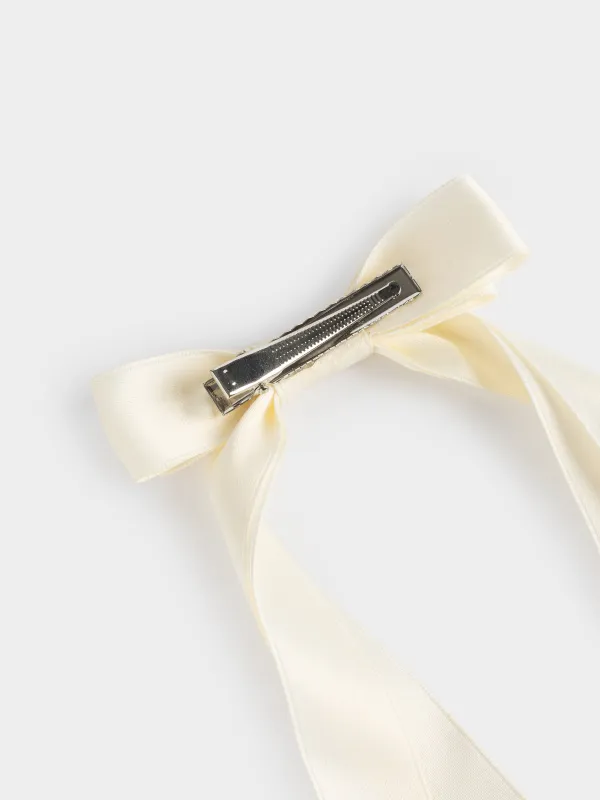 Шаш қыстырғыш, 24 см, балаларға арналған, атлас/металл, сүт түстес, Бантик, Silk, image-2