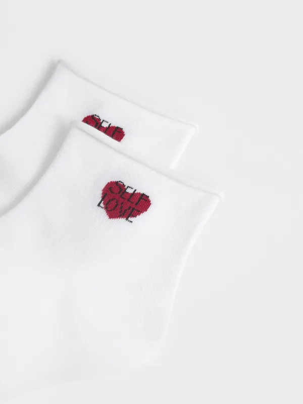 Әйелдер шұлықтары, өлшемі 36-38, мақта/полиэстер, ақ, Жүрек, Slogan, image-2