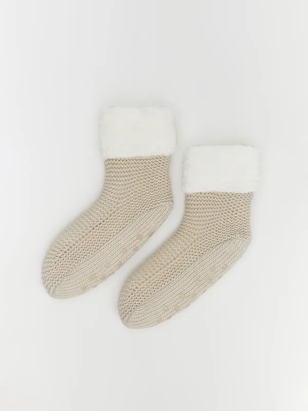 Әйелдерге арналған шұлықтар, үйге арналған, өлшемі 36-38, акрил/жасанды үлбір, сарғылт-қоңыр, Knitted soft, image-0