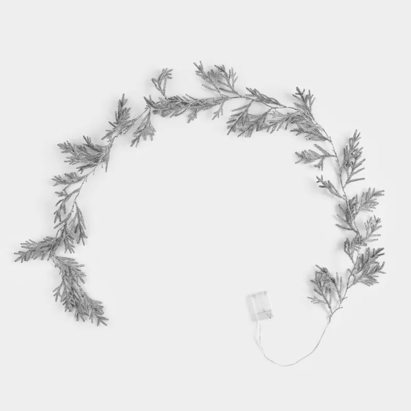 Тармақ-сәндік гирлянд, 2 м, жарықтандырылған, пластик, күміс, инелер, Жарық декоры