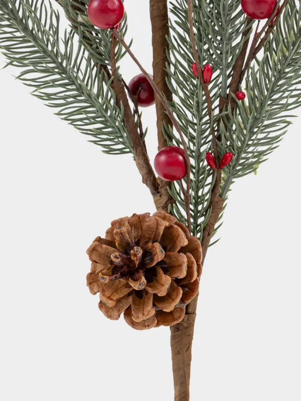 Сәндік бұтақ, 80 см, пластик/пенопласт, Қызыл жидектер мен қылқан инелер, Red berry, image-2