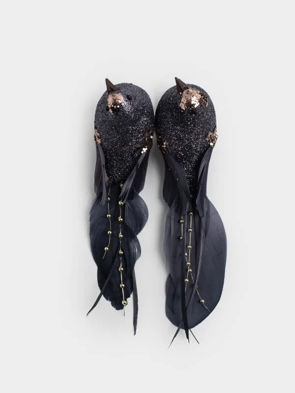 Сәндік әшекей, 16 см, 2 дана, қыстырғышта, пенопласт/қауырсын, графитті, Құс, Birds NY, image-4