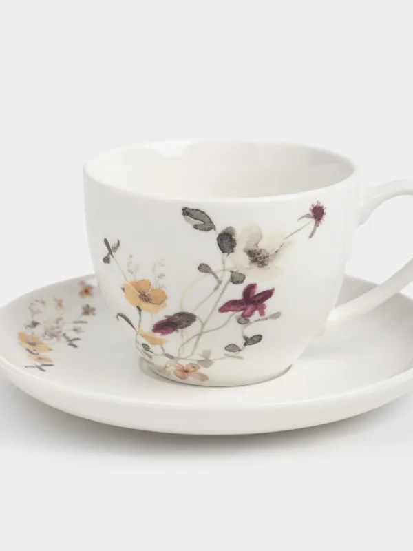 Пара чайная, 6 перс, 12 пр, 220 мл, фарфор N, белая, Желтые цветы, Floweri, image-5