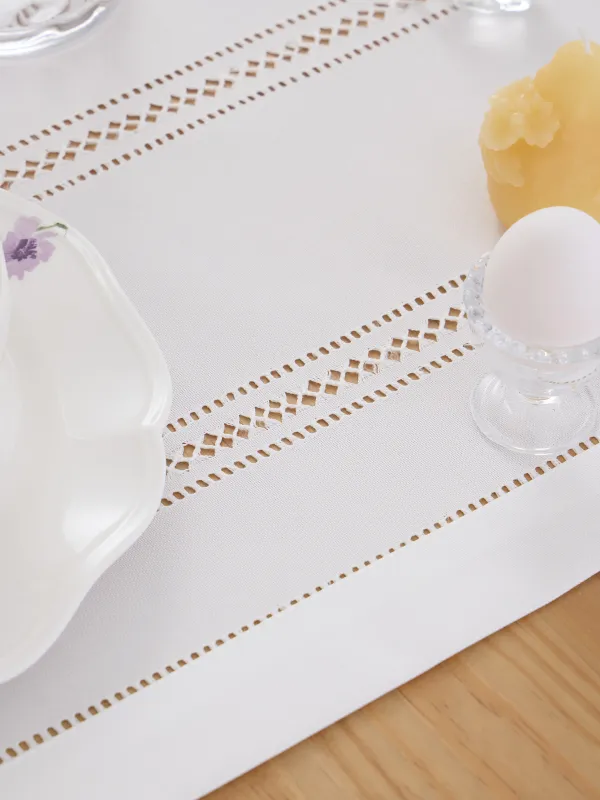 Дорожка настольная, 40х160 см, полиэстер, белая, Hemstitch, image-4