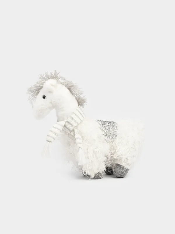 Изделие декоративное, 27 см, мягкое, полиэстер, бело-серебристое, Конь, Figure Christmas fuzz, image-0