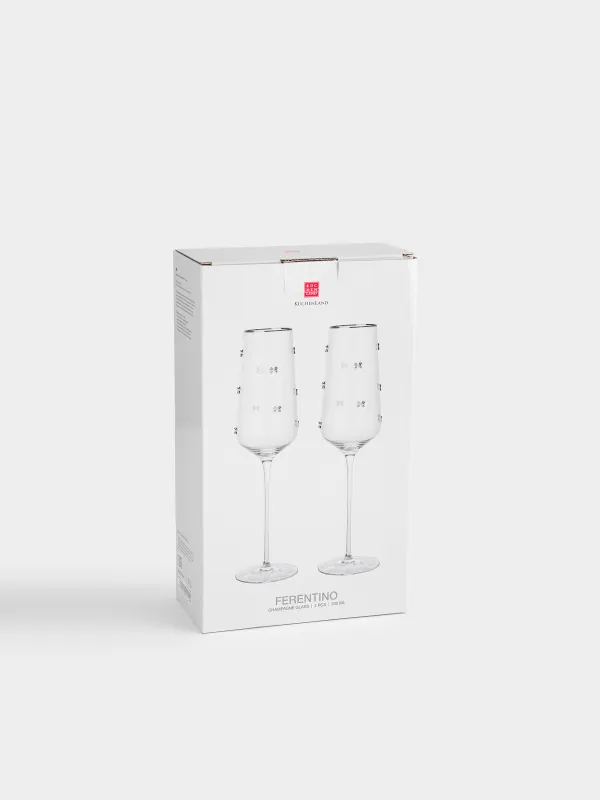 Шампан бокалы, 300 мл, 2 дана, хрусталь шыны, күміс жиектері бар, Ferentino, image-4