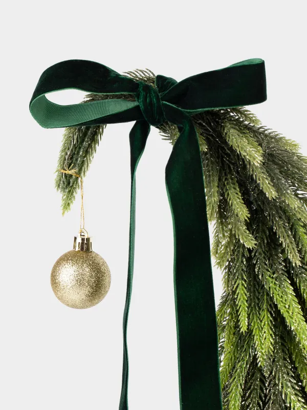 Ель искусственная, 41 см, полиэтилен, Ель с зеленым бантом и шаром, Conifer curved, image-4